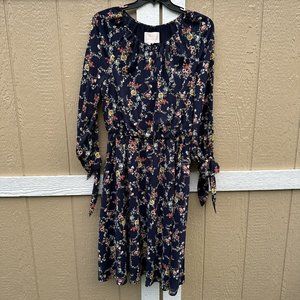 Gal Meets Glam Bonnie Navy Blue Floral Long Sleeve Midi Dress Women's Size 14